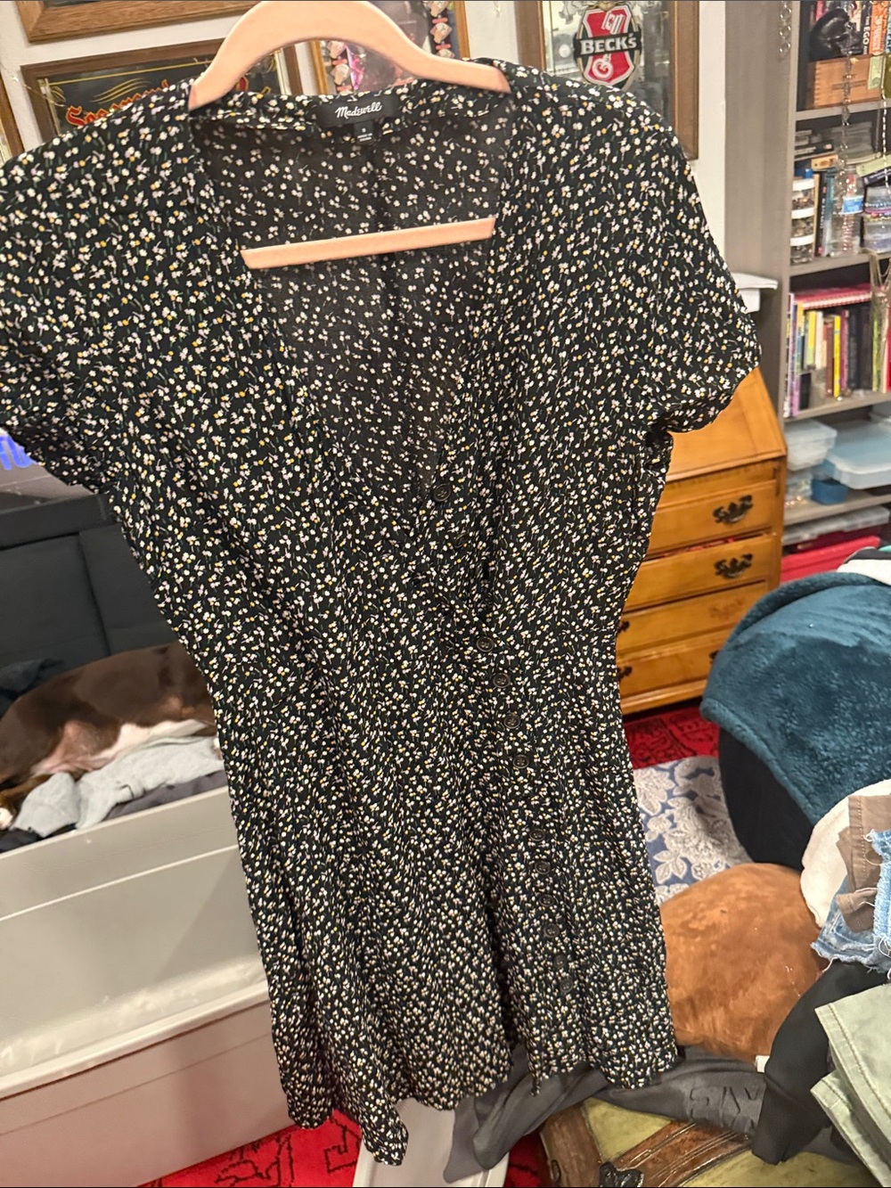 Madewell Black Ditsy Floral Button-Front Dress